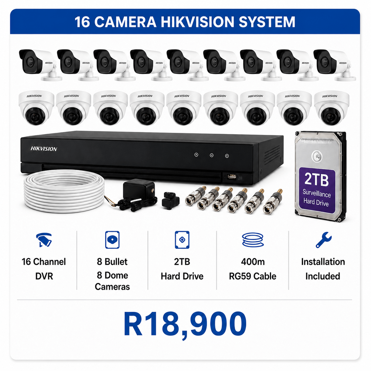 Easy CCTV 16 Camera Hikvision Turbo HD Installation Special - R19,500 fully installed in Pretoria