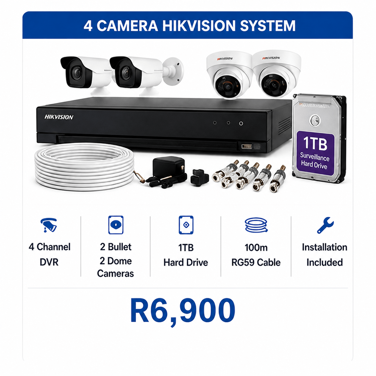 Easy CCTV 4 Camera Hikvision Turbo HD Installation Special - R7,500 fully installed in Pretoria