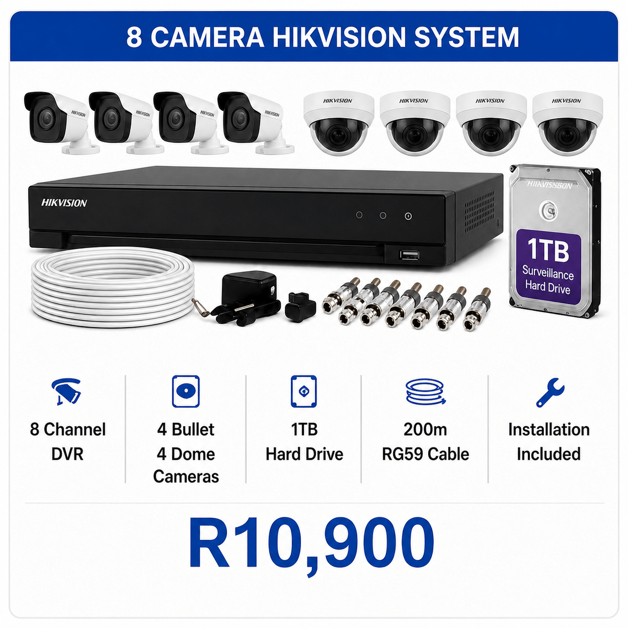Easy CCTV 8 Camera Hikvision Turbo HD Installation Special - R11,500 fully installed in Pretoria