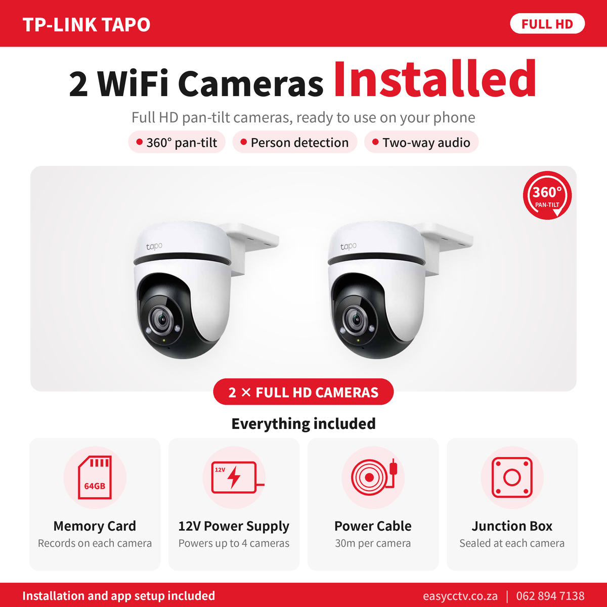 CCTV installation Pretoria - TP-Link Tapo 2 camera Full HD pan-tilt WiFi package R5,900 fully installed