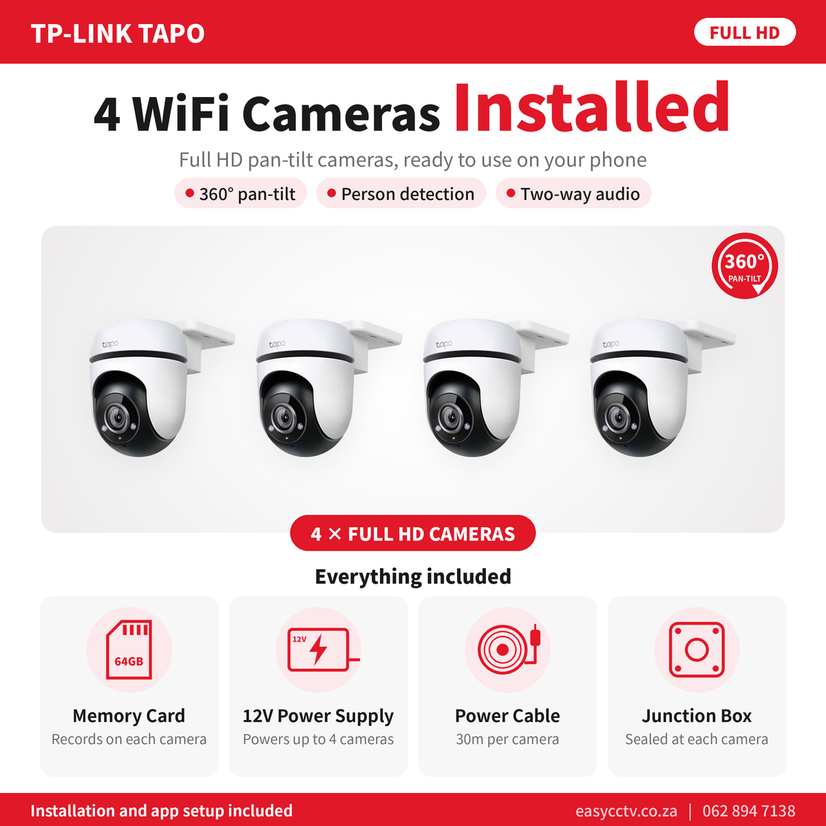 4 Camera TP-Link Tapo C500 Full HD pan-tilt WiFi special - R10,900 fully installed in Pretoria