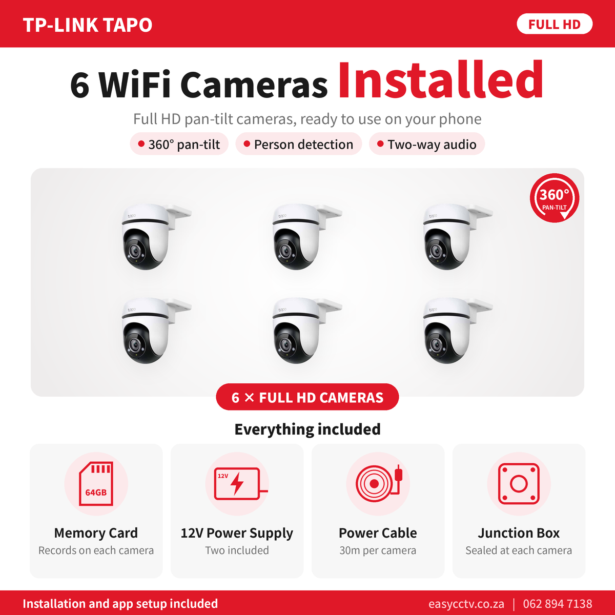 TP-Link Tapo C500 6 camera Full HD pan-tilt WiFi special - R15,900 fully installed in Pretoria