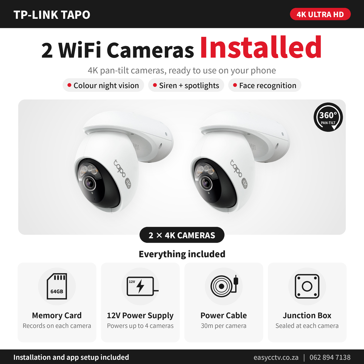 2 Camera TP-Link Tapo C560WS 4K pan-tilt WiFi special - R7,900 fully installed in Pretoria